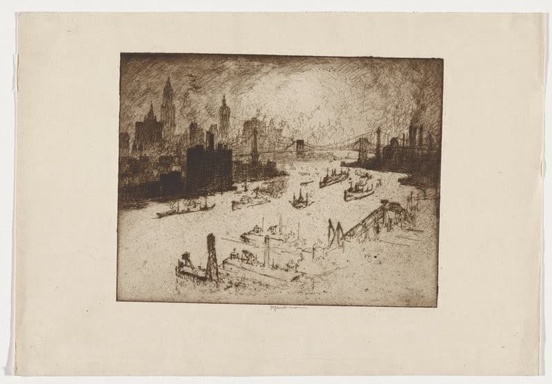 Sunset from Williamsburg Bridge — Joseph Pennell
