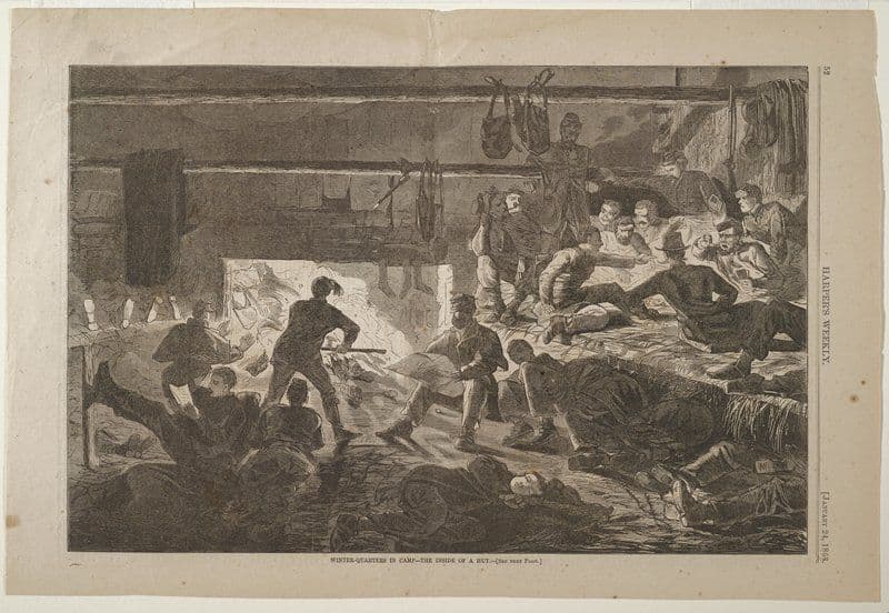 Winter Quarters in Camp - The Inside of a Hut — Winslow Homer