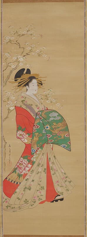 Courtesan Standing Beneath a Cherry Tree — Hosoda Eishi