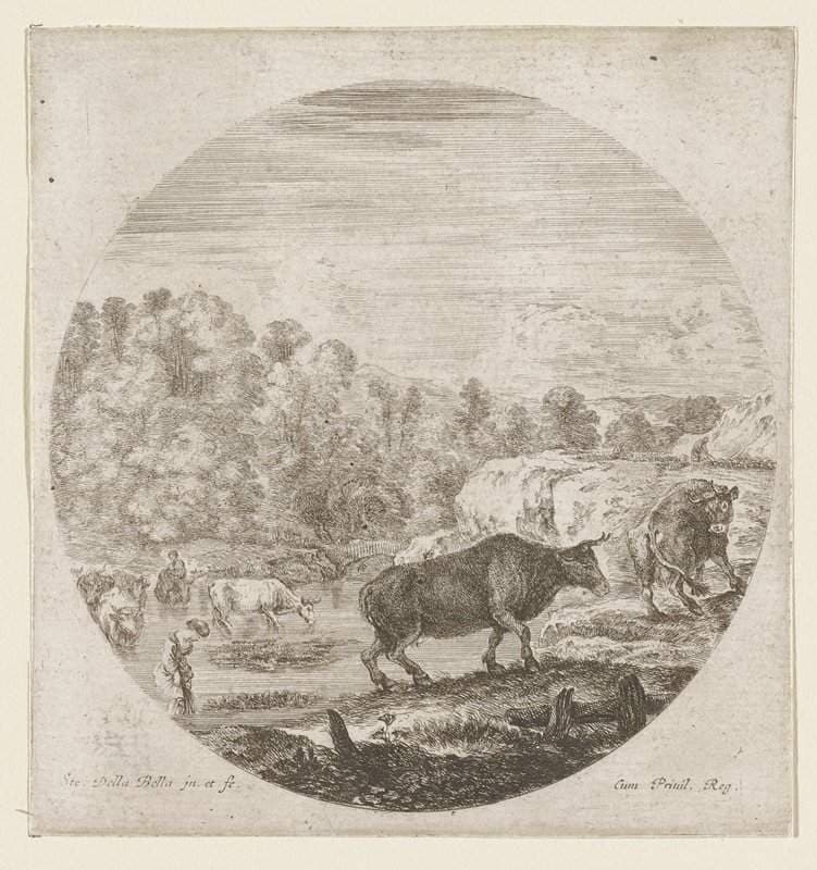 Two Peasants with a Herd of Cows — Stefano Della Bella