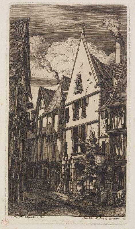 View along Rue des Toiles, Bourges — Charles Meryon