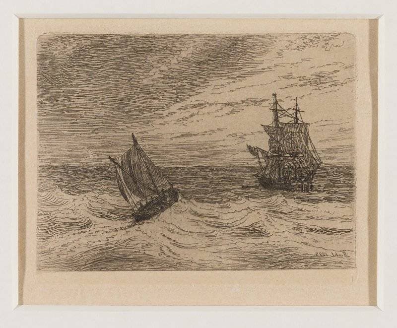 Bewegte See mit einem Zweimaster und Segelboot — Johan Christian Dahl