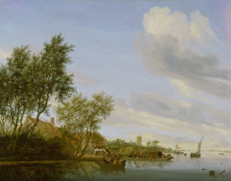 River Landscape with a Ferry — Salomon van Ruysdael