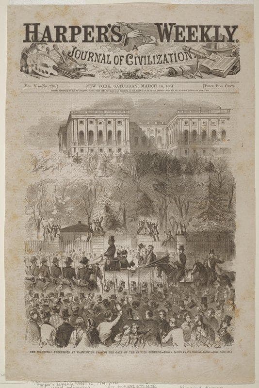 The Inagural Procession at Washington Passing the Gate of the Capitol Grounds — Winslow Homer