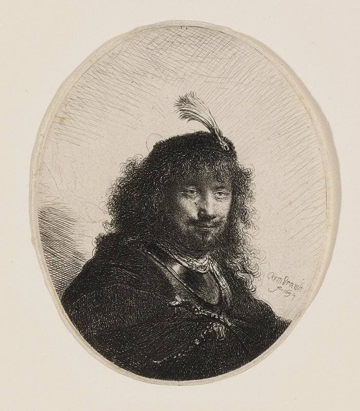 Rembrandt with Plumed Cap and Lowered Sabre — Rembrandt van Rijn