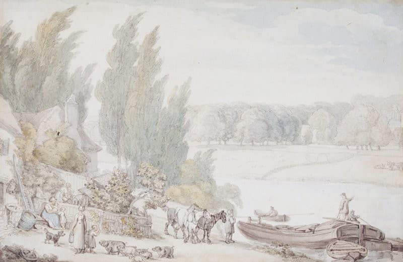 Farmstead on the Bank of a River — Thomas Rowlandson