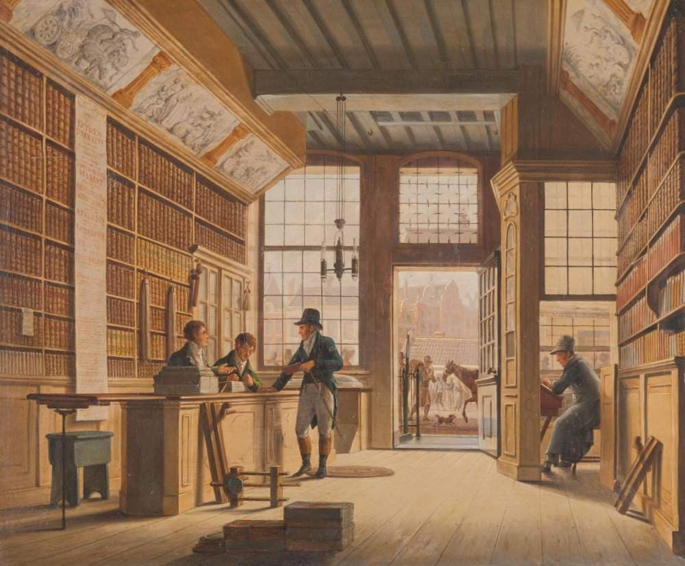De winkel van boekhandelaar Pieter Meijer Warnars op de Vijgendam in Amsterdam — Johannes Jelgerhuis