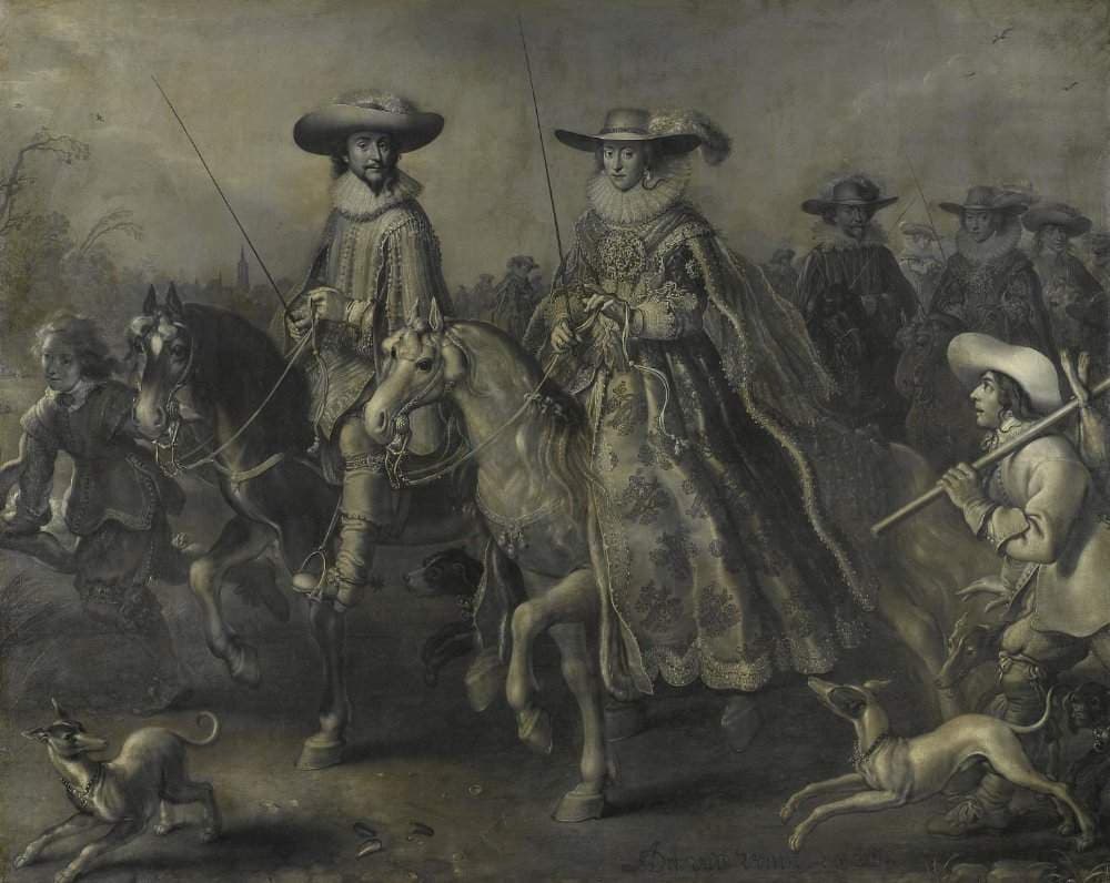 Friedrich V (1596-1632), Elector of the Palatinate, King of Bohemia, and his Wife Elizabeth Stuart (1596-1662) on Horseback — Adriaen Pietersz. van de Venne