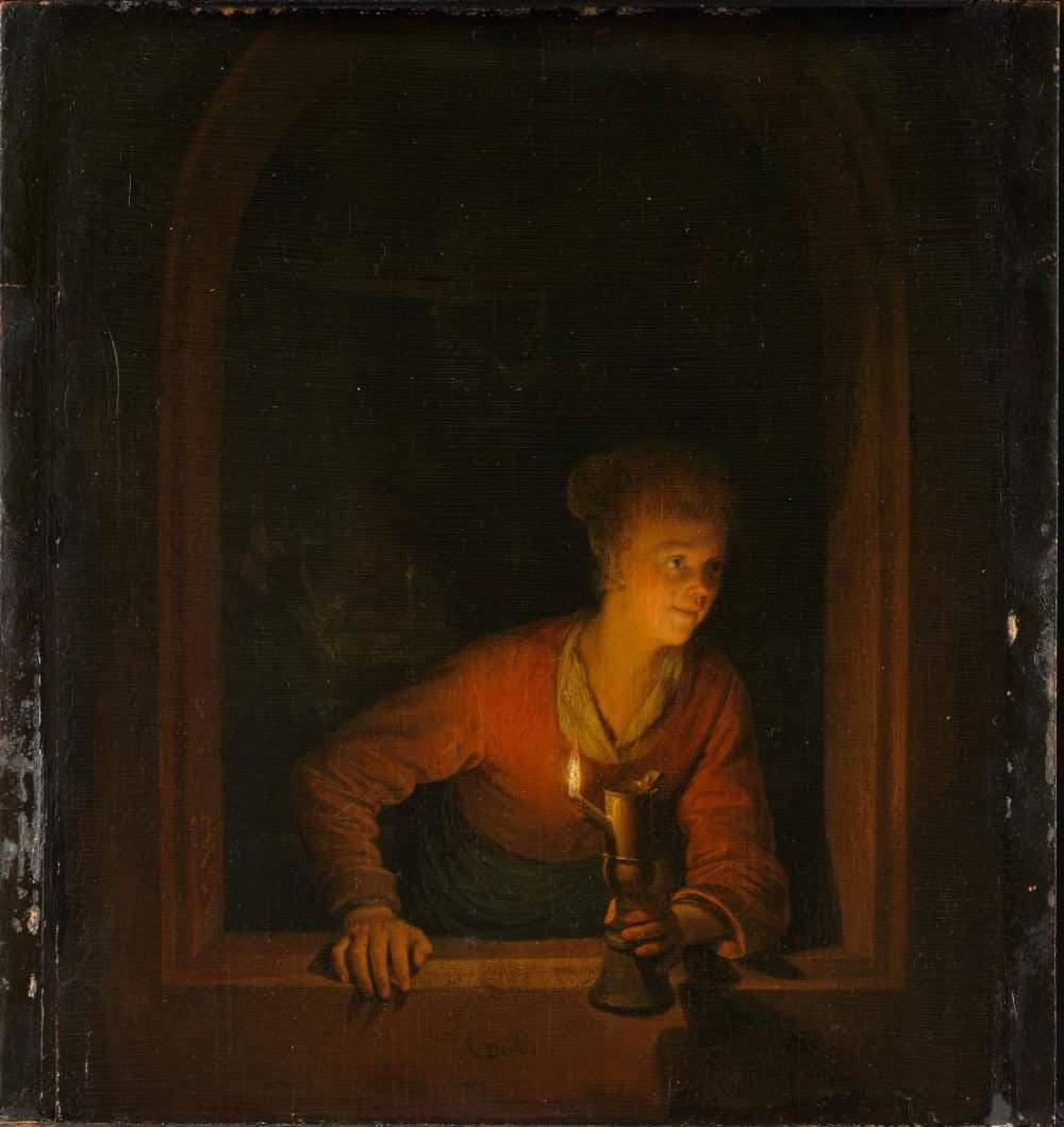 Girl with an Oil Lamp at a Window — Gerrit Dou