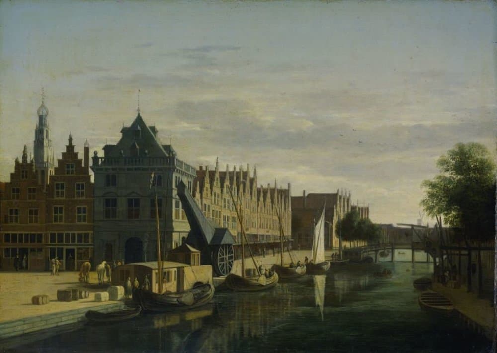 De Waag (Weighing House) and Crane on the Spaarne, Haarlem — Gerrit Berckheyde