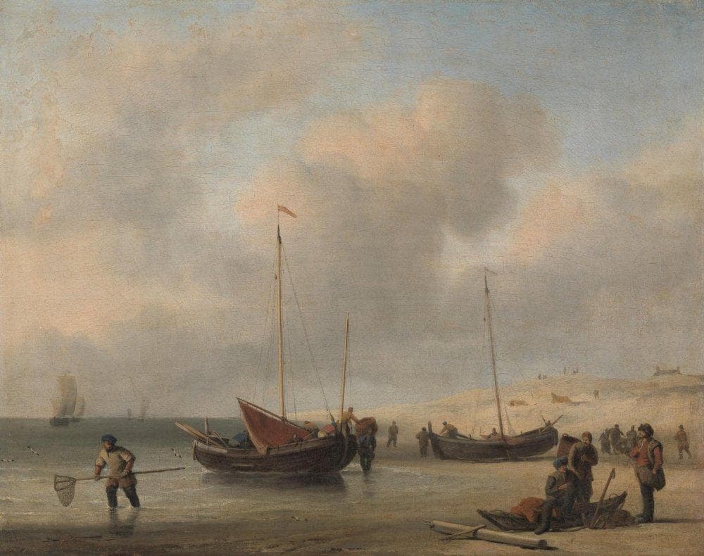 Fishing Boats on Shore (The Shore, Unloading a Fishing Smack) — Willem van de Velde the Younger