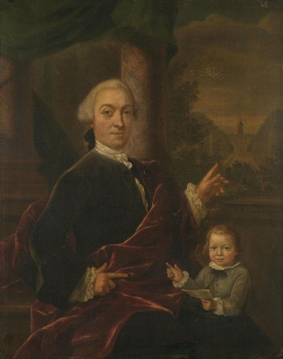Family Portrait of Jan van de Poll, Banker and Burgomaster of Amsterdam with his young Son Harman — Jan Maurits Quinkhard