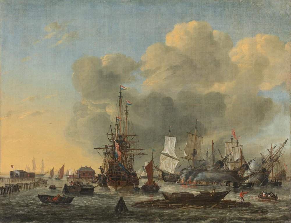 The Caulking of Ships at the Bothuisje on Het IJ in Amsterdam — Reinier Nooms, called Zeeman