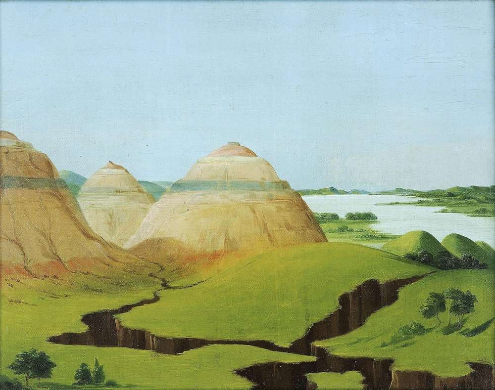 The Three Domes, Clay Bluffs 15 Miles above the Mandan Village — George Catlin