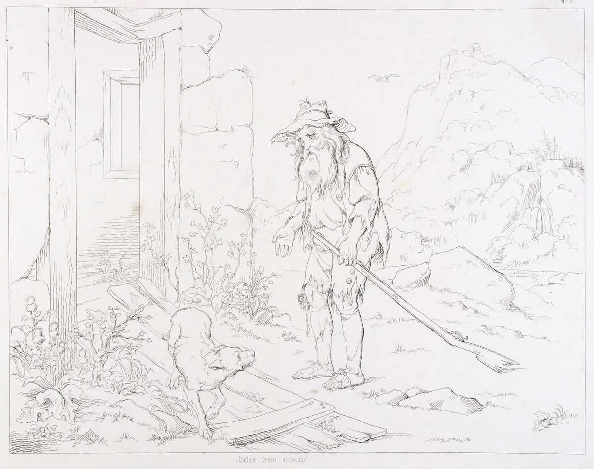(Rip Van Winkle, illustration) Rip Returns to His House in Ruins — Felix Octavius Carr Darley
