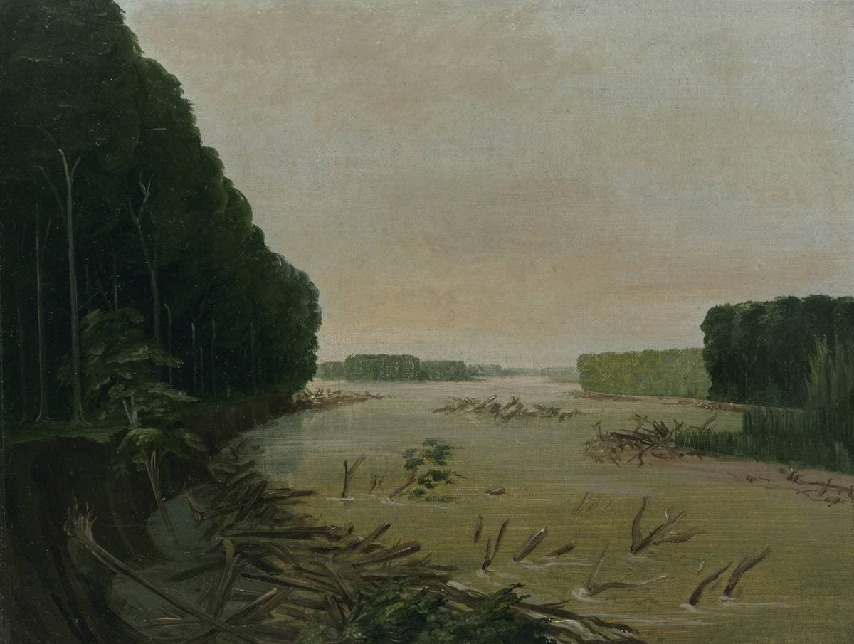 View on the Missouri, Alluvial Banks Falling in, 600 Miles above St. Louis — George Catlin