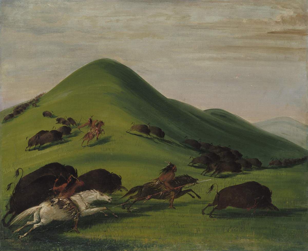 Buffalo Chase over Prairie Bluffs — George Catlin