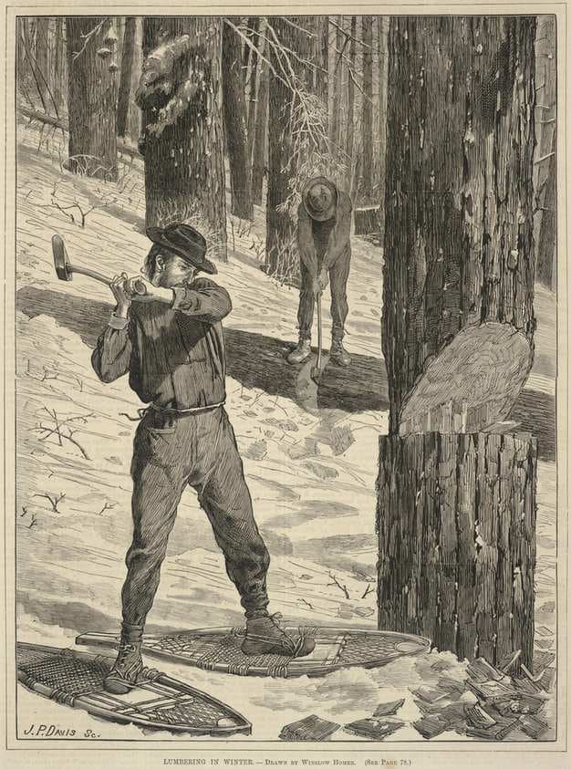 Lumbering in Winter, from Every Saturday: A Journal of Choice Reading, January 28, 1871 — Winslow Homer