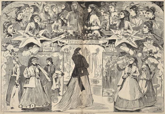 Opening Day in New York, from Harper's Bazar, March 21, 1868 — Winslow Homer