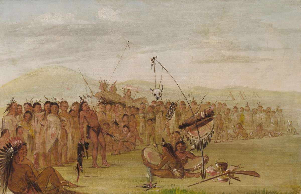 Self-torture in a Sioux Religious Ceremony — George Catlin