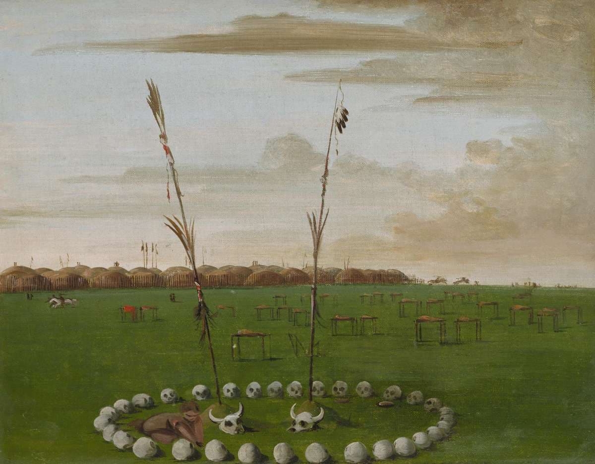 Back View of Mandan Village, Showing the Cemetery — George Catlin