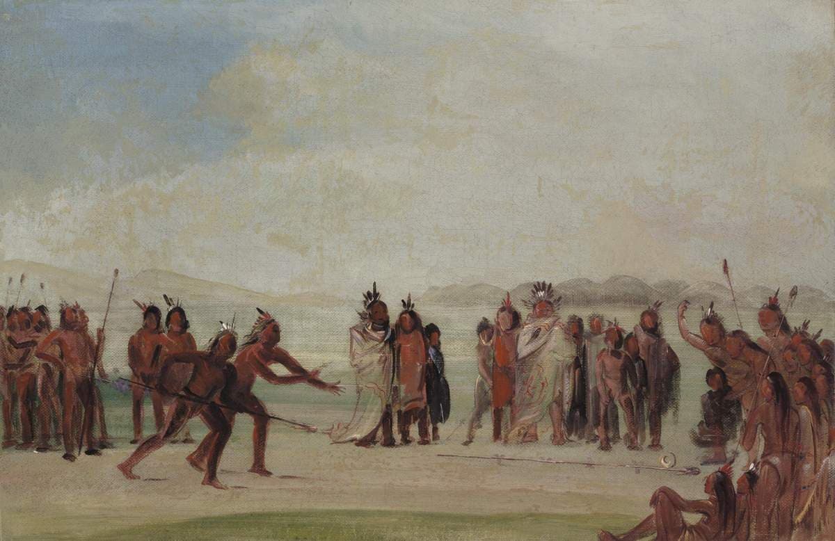 Tchung-kee, a Mandan Game Played with a Ring and Pole — George Catlin
