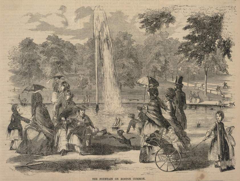 The Fountain on Boston Common, from Ballou's Pictorial Drawing-Room Companion, August 15, 1857 — Winslow Homer