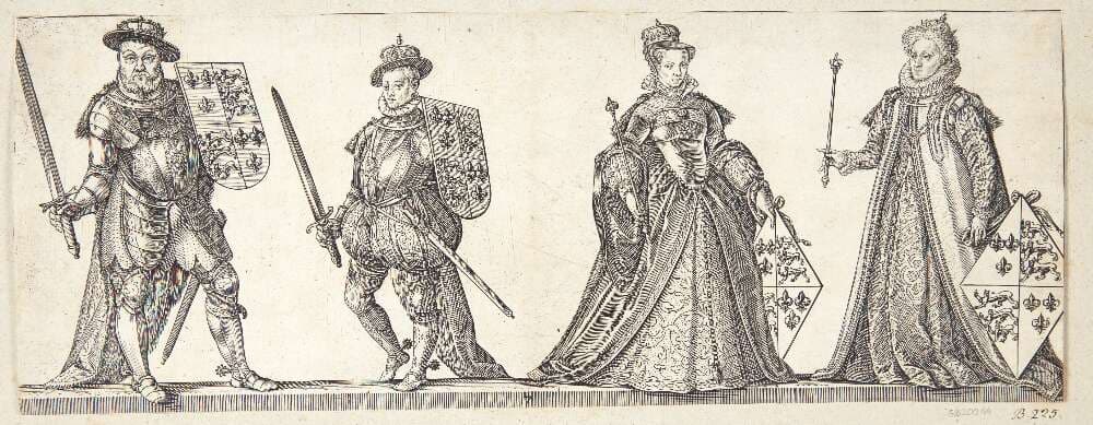 Henrik VIII, Edvard VI, Maria I og Elizabeth I — Hendrik Goltzius