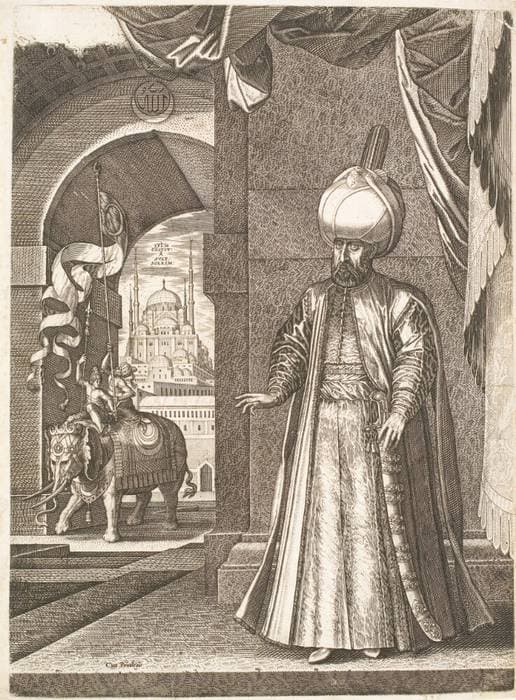 Portræt af Sultan Suleiman den Store (stående) — Melchior Lorck