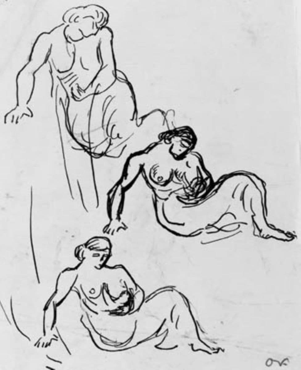 Tre studier af draperet kvinde, hvilende på højre arm — Emile Othon Friesz
