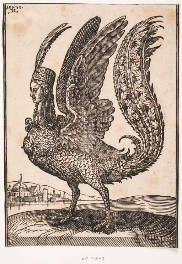 Uidenficeret mytisk væsen, en sirene eller megære — Melchior Lorck