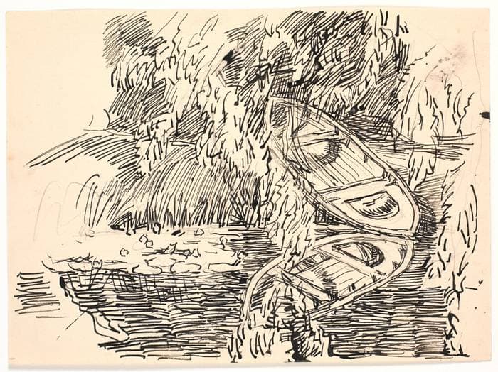 En skovsø med to robåde — Fritz Syberg