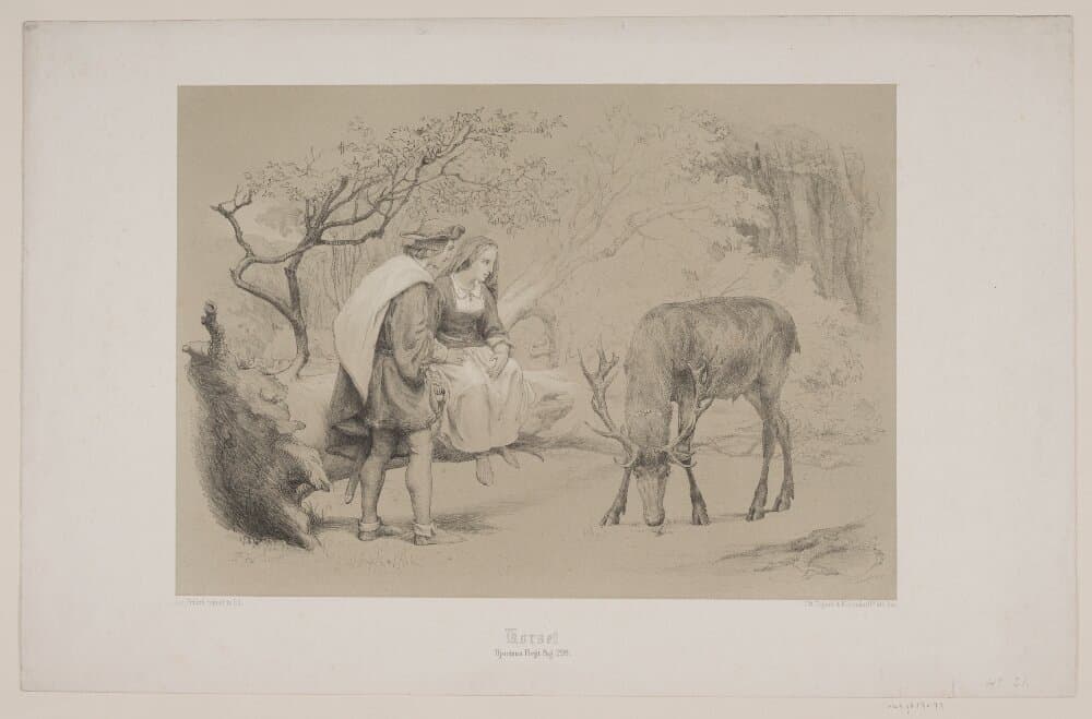 Korset, pag. 299, illustration til Christian Winthers "Hjortens Flugt" — Lorenz Frølich