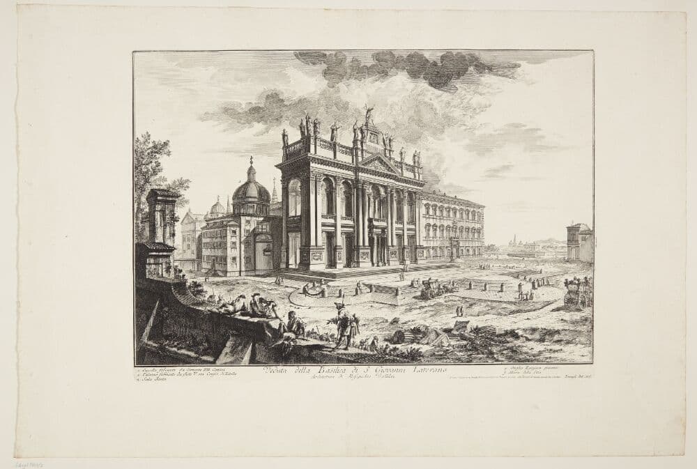 Udsigt mod kirken S. Giovani Laterano med Scala Santa t.h. — Giovanni Battista Piranesi