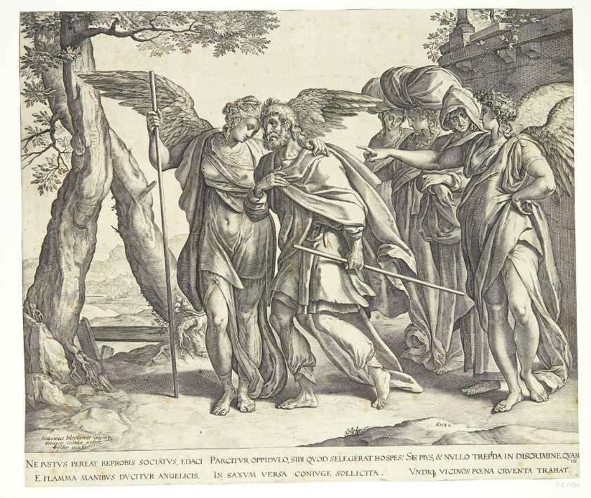 Lot og hans døtre forlader Sodoma — Hendrik Goltzius