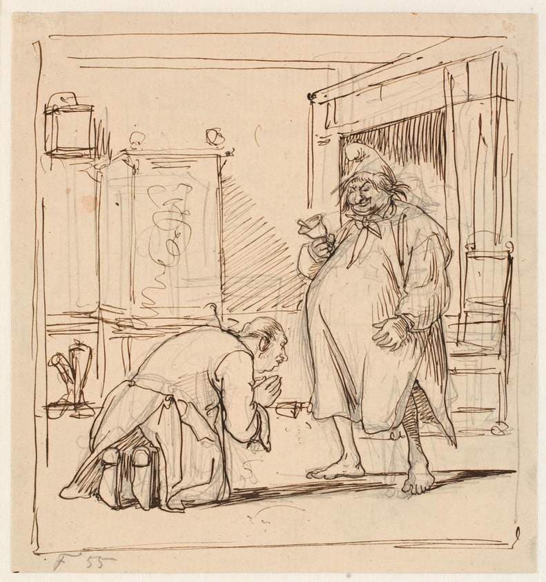 Peder Paars 1. bog 4. sang. Per Degn ræddes for fogeden — Wilhelm Marstrand