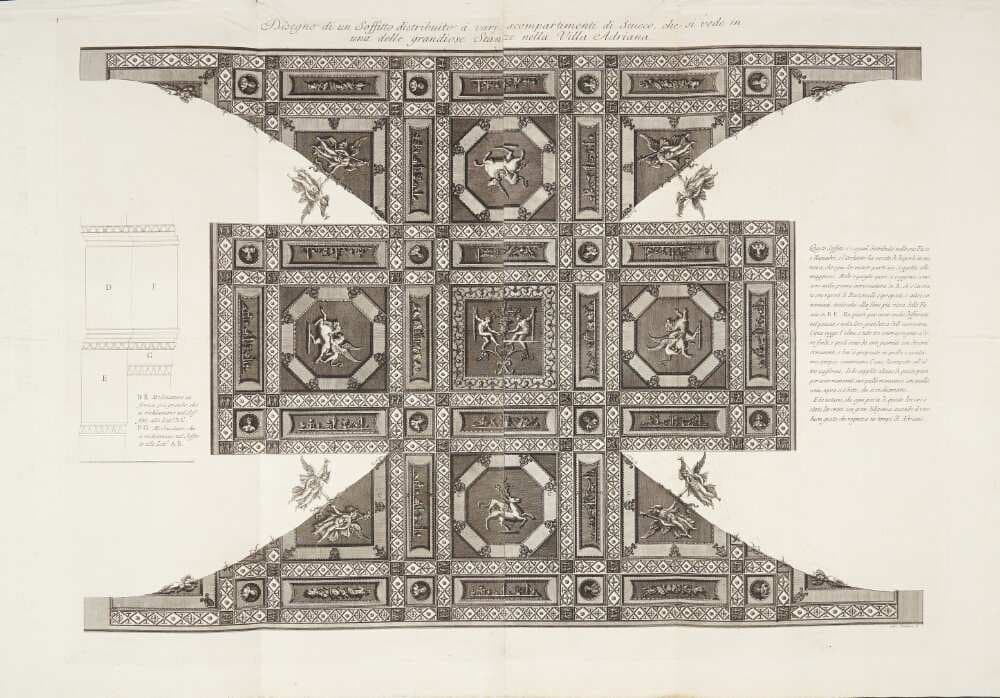 Udsmykket loft med sejsgudinder og dyr i kamp. Fra Hadrians Villa, Tivoli — Giovanni Battista Piranesi