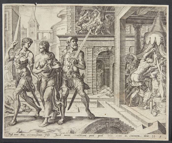 Simeon og Levi bringer Dina hjem — Harmen Jansz. Muller