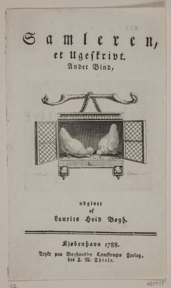 Titelblad med vignet fremstillende to høns, der pikker korn op — J.F. Clemens