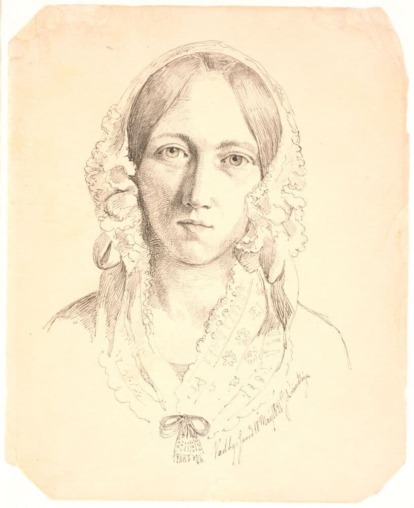 Portræt af en ung kvinde, en face. Muligvis forestillende Louise Marie Neergaard (1816-1895) — Johan Thomas Lundbye