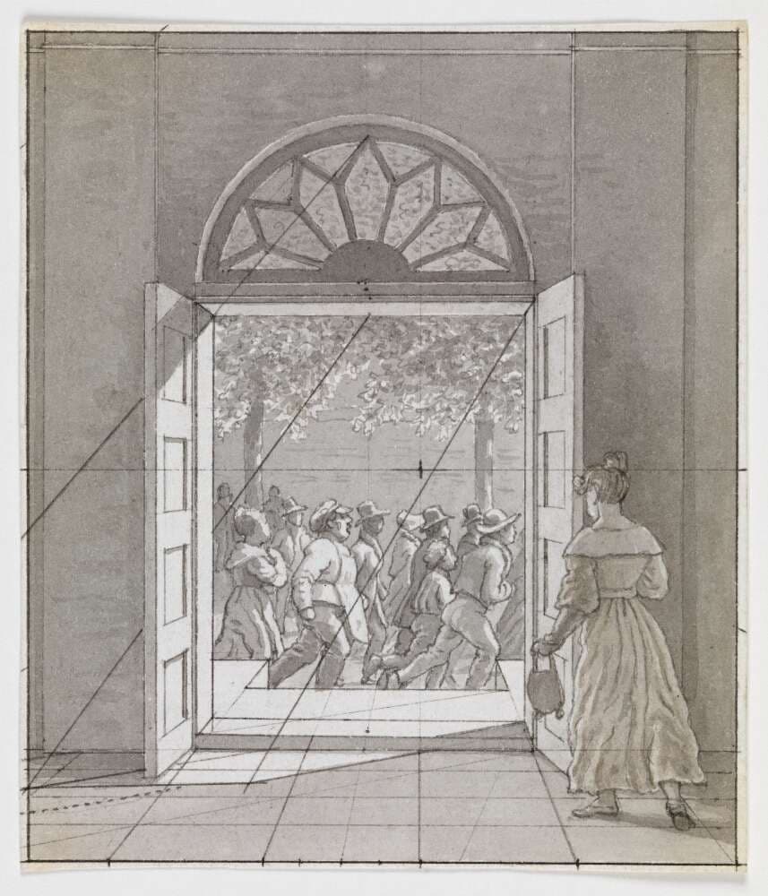 Fra en forstue. Forstudie til "Linearperspectiven, Tavle VI" — Christoffer Wilhelm Eckersberg