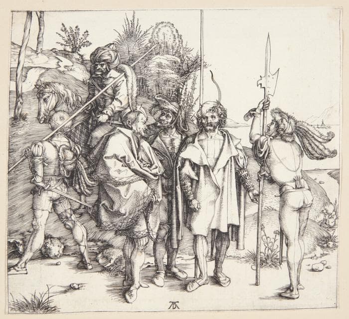 Fem landsknægte og en bereden tyrk — Albrecht Dürer