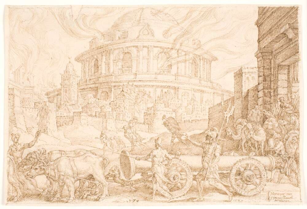 Nebukadnezar og kaldæerne plyndrer templet i Jerusalem — Maarten van Heemskerck