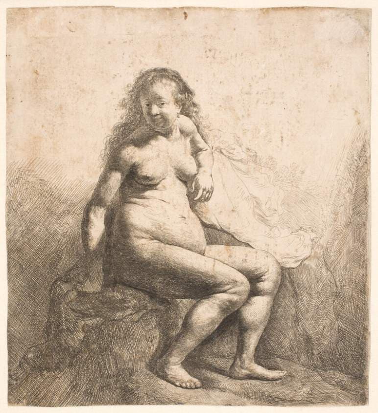 Siddende nøgen kvinde — Rembrandt van Rijn