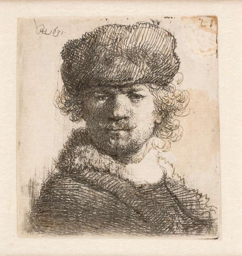 Selvportræt med svær pelshue — Rembrandt van Rijn