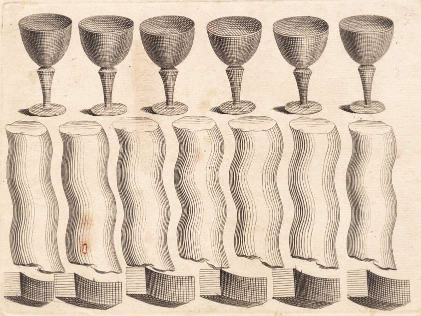 Studieblad af bægre og dele af en snoet rundstav — J.F. Clemens