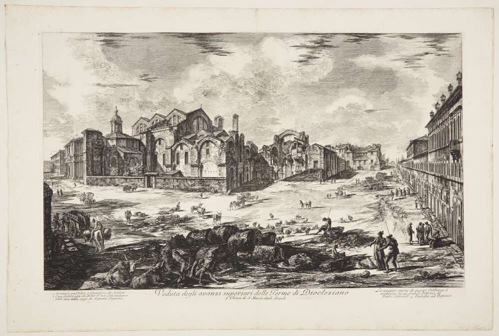Diocletian's termer, nu bygget sammen med kirken Santa Maria degli Angeli — Giovanni Battista Piranesi