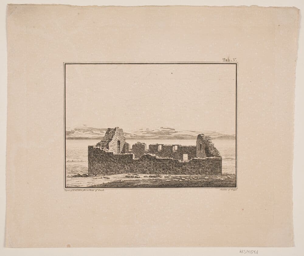 Kirkeruin på Grønland. Illustration til W.A. Graah. Undersøgelsesrejse til østkysten af Grønland — Oluf Olufsen Bagge