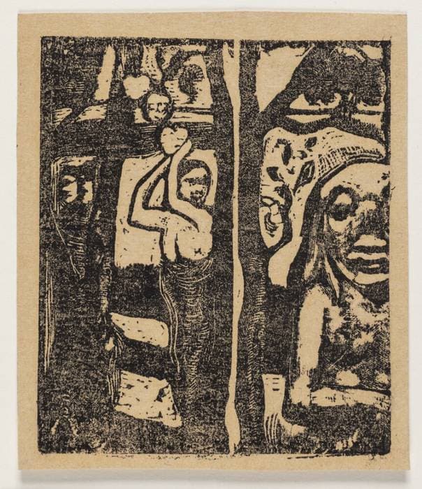 Femme cueillant des fruits et Oviri — Paul Gauguin