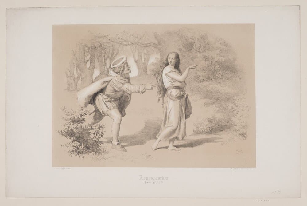 Kongsgården, pag. 69, illustration til Christian Winthers "Hjortens Flugt" — Lorenz Frølich